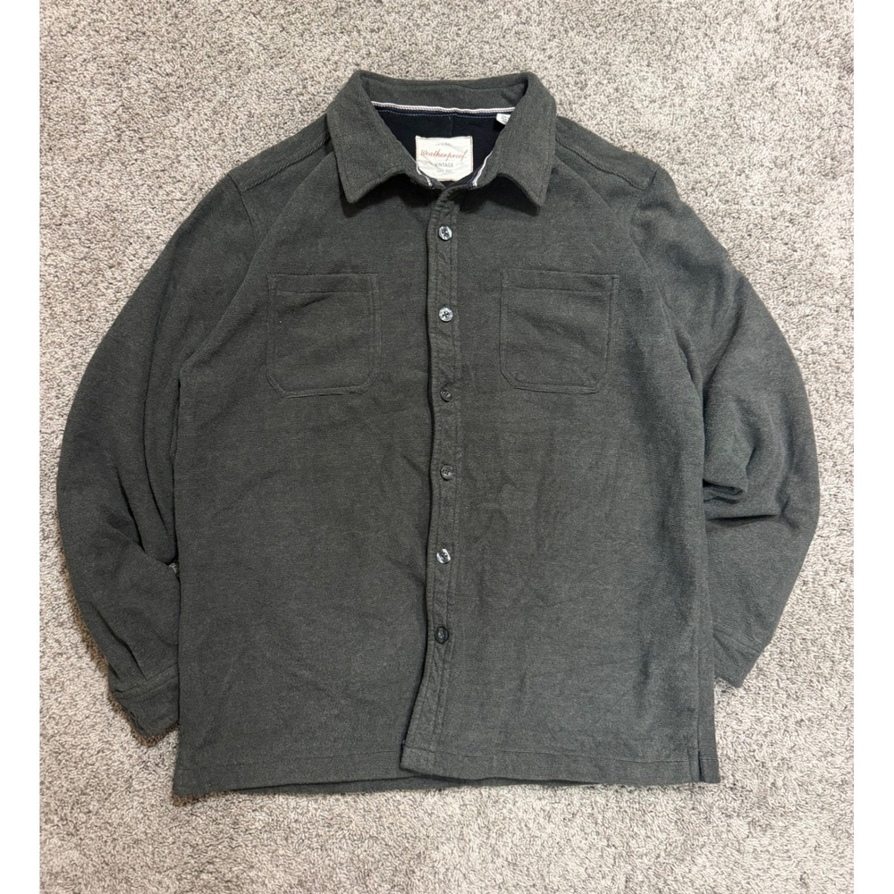 Weatherproof Vintage Mens Large Charcoal Gray Knit Fleece Lined Button Down